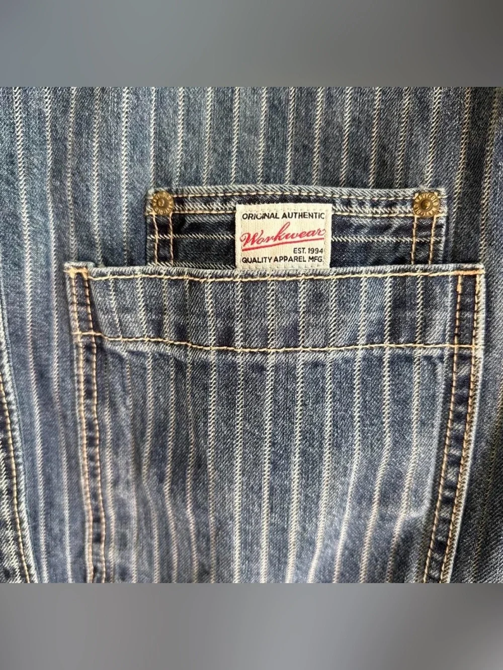 Old Navy Blue Pinstripe Workwear Denim Jacket - Picture 4 of 8